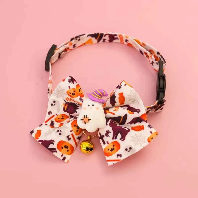 Cat Collar Halloween Bowtie Collar Small Cat Dog Safety Buckle Adjustable Necklace Decoration Style Pumpkin Cartoon Pet Collar