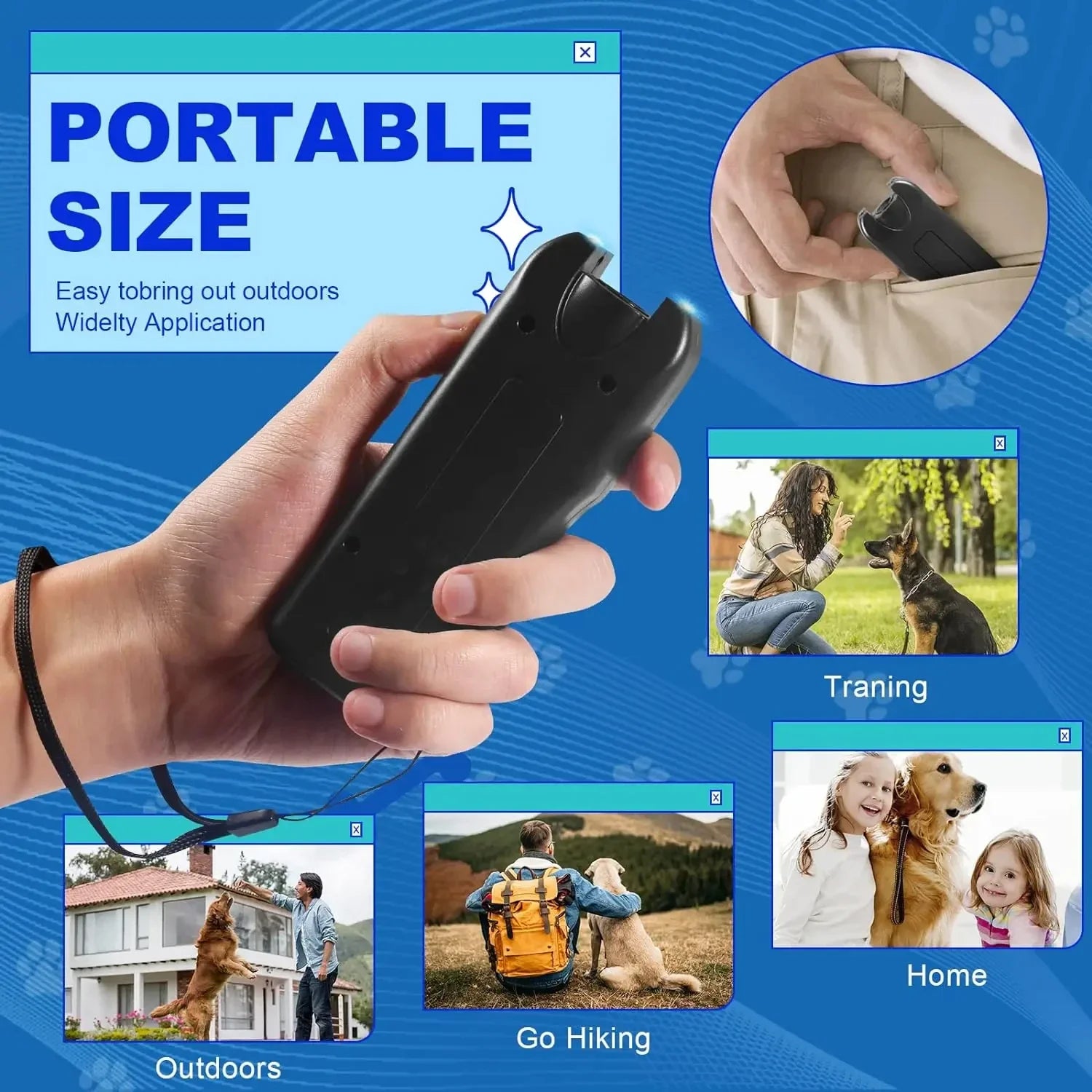 Portable Ultrasonic Dog Repeller Pet Training Device Outdoor Animal Deterrent With LED Light To Stop Barking Chase Away