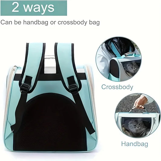 Large capacity collapsible pet backpack with zip closure, handle and mesh vent, perfect for cats and small dogs traveling - Play Paws Toys
