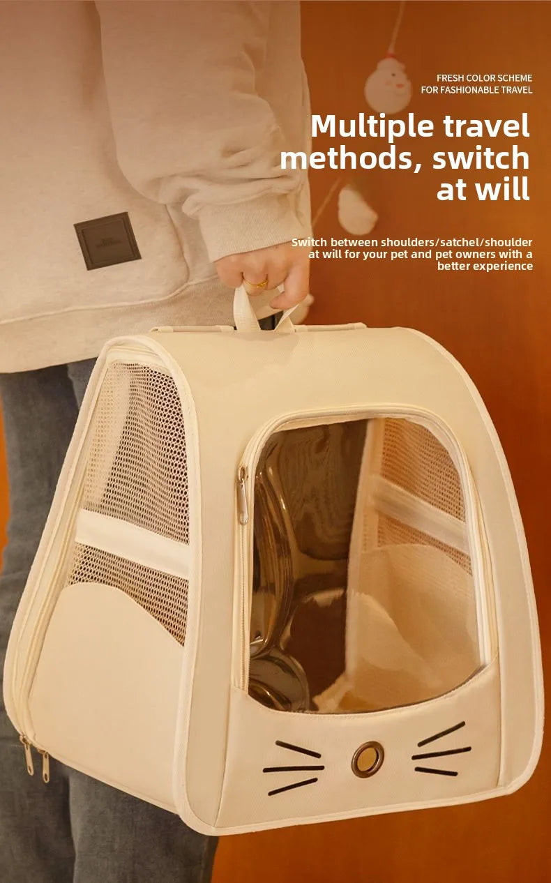 Cat Bag Outing Travel Pet Backpack Cabin Cat Schoolbag Shoulder Cage Multifunctional Bag Car Folding Soothing Anti-scratch - Play Paws Toys