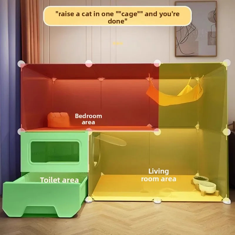 Large Cat Cages with Bed & Litter Box Indoor Multi-Level Cat House Spacious 3-in-1 Pet Villa Roomy Playpen with Resting Area - Play Paws Toys