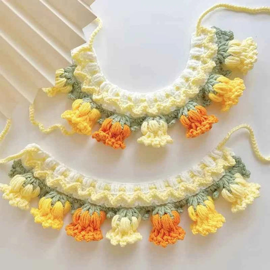 Cat Dog Knitted Collar Crochet Collar Pet Drool Scarfs Bib Orchid Bell Flowers Cute Photo Jewelrys Pure hand knitting