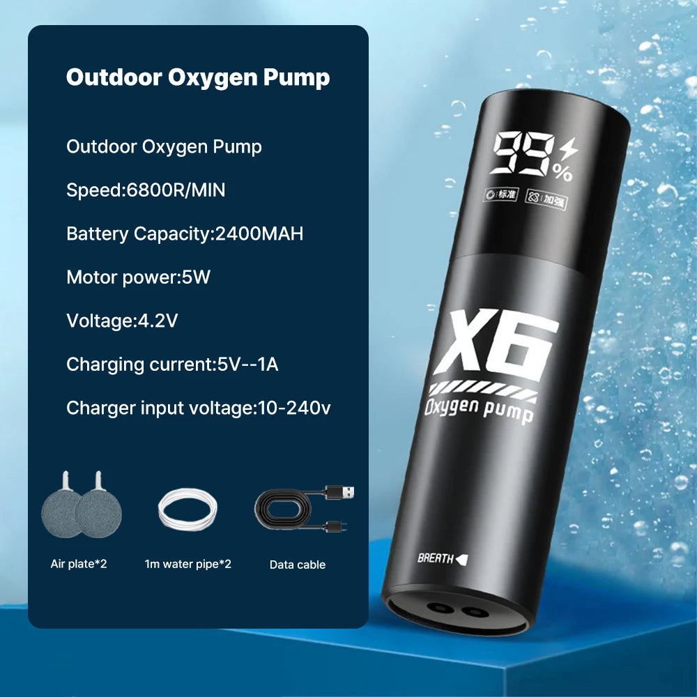 Aquarium Fish Tank Oxygen Pump Charging Dual-Purpose Air Pump Usb Lithium Battery Household Portable Fishing Mute 2400ma Outdoo