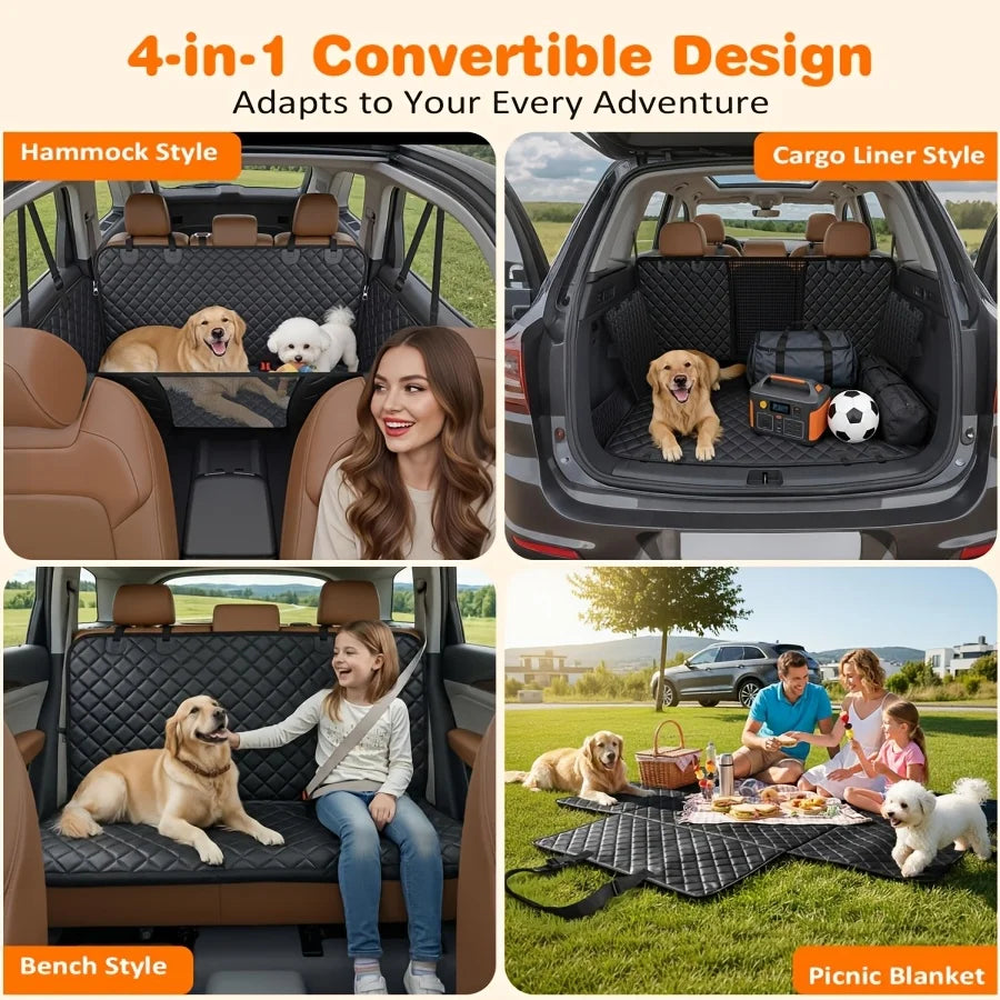 YVDKL 4 In 1 Dog Car Seat Cover For Back Seat, Waterproof Dog Hammock With Mesh Window And Side Flap Pet Car Seat Protector Dogs Backseat Cover For Cars, SUVs & Mid-Size Trucks