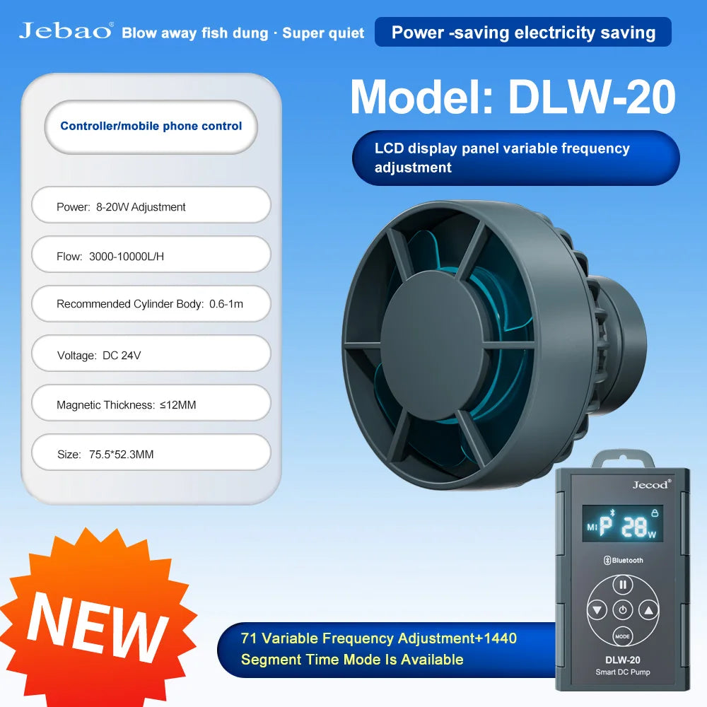Jebao Jecod 2024 DLW Series Bluetooth Wave Pump for Aquarium App Control DC Saltwater Fish Tank Intelligent Mute Water Pump