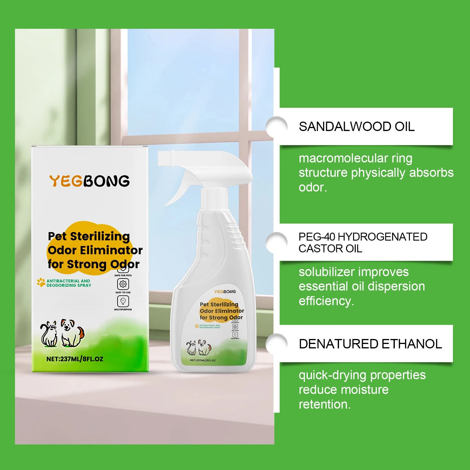 Pet Odor Eliminator Spray for Cat Dog Urine Accidents on Carpet Furniture Natural Deodorizing Mist with No Synthetic Fragrance