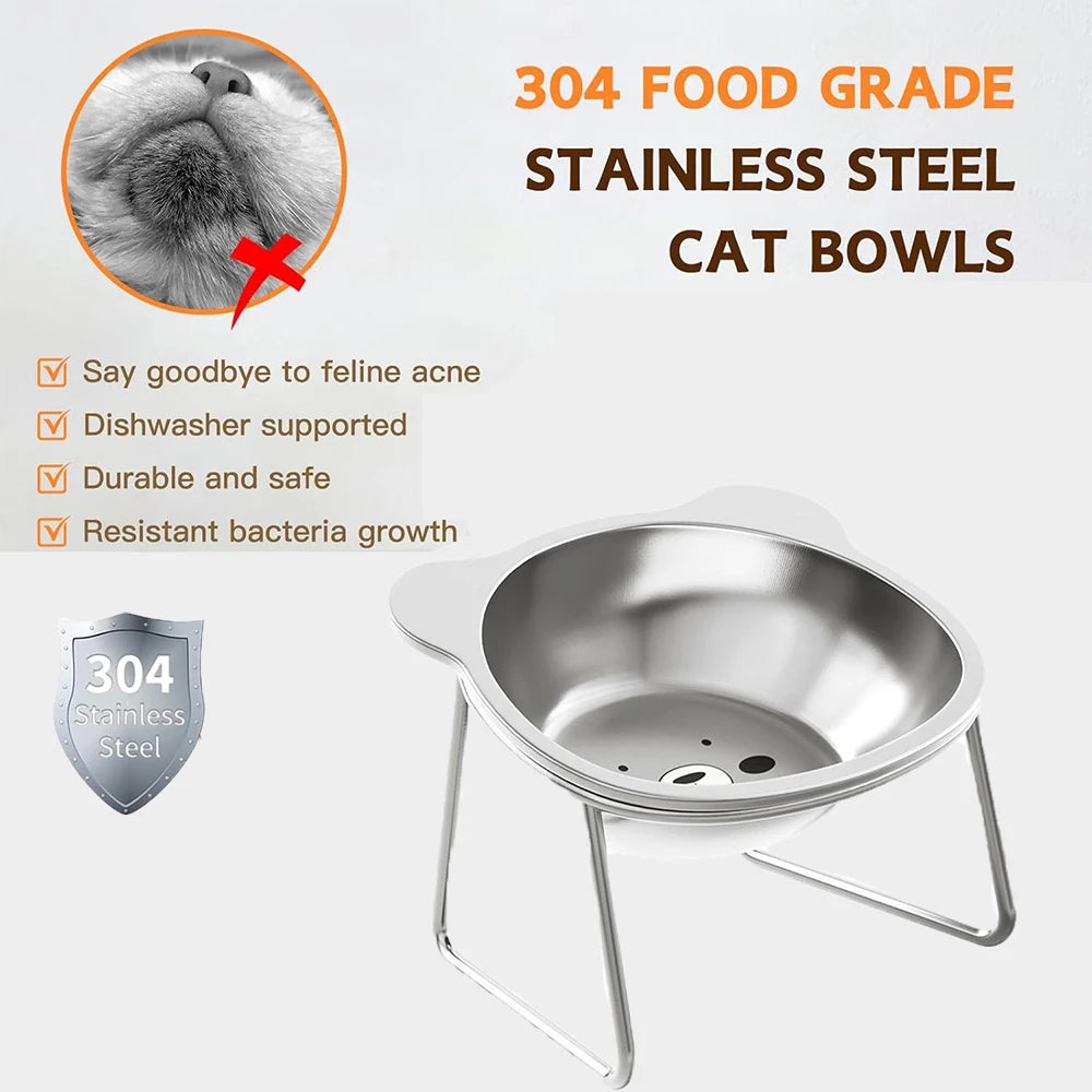 Stainless Steel Cat Bowls Raised Whisker Fatigue Relief Cat Plates Pet Water Dish Kitten Bowls Pet Bowls for Cats Food Bowls - Play Paws Toys