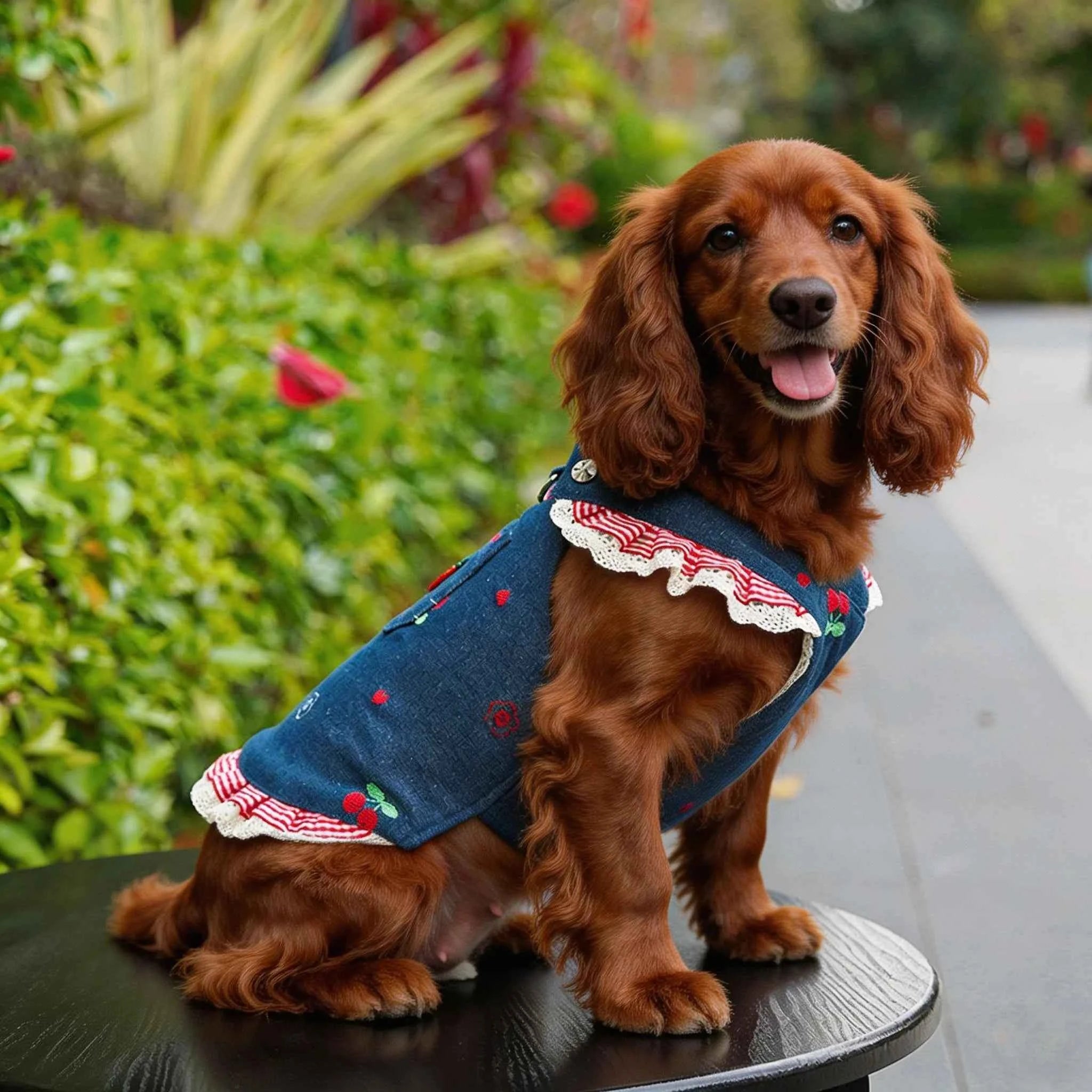 Dog Dress with leash Set Dog Clothes Chic Denim Costume  Cat Dog supplies  Soft Mesh Vest Puppy one piece