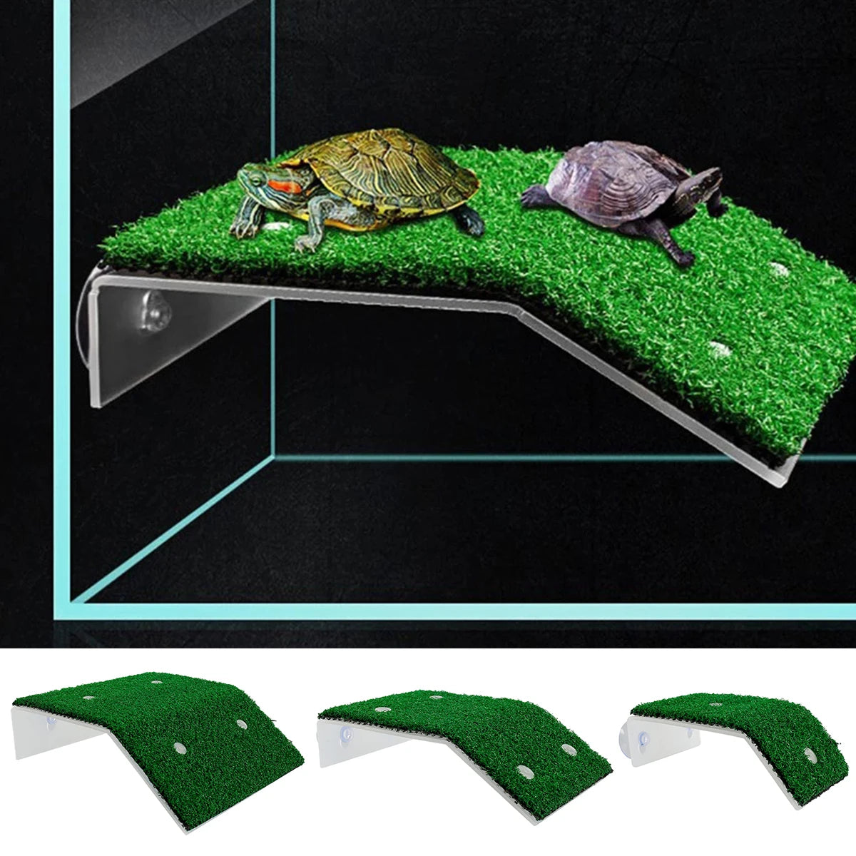 Turtle Basking Platform Turtle Habitat Simulation Lawn Ramp Turtle Dock Floating Island for Reptile Terrarium Aquarium Accessory