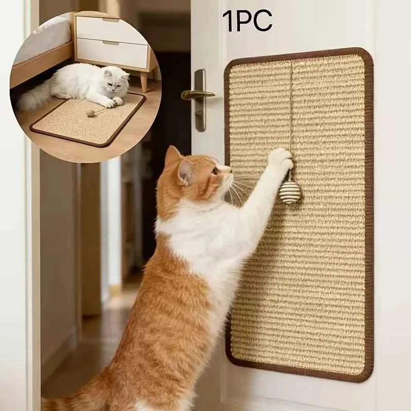 Standing Sisal Cat Scratcher with Hanging Ball, Space Saving Cat Furniture, Protect Sofa Chair Door, No Cat Tree Included