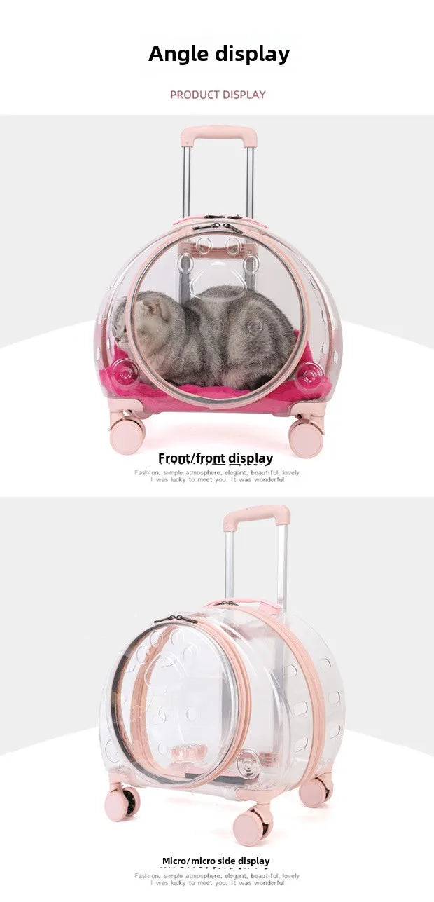 Transparent Pet Travel Carrier Portable Trolley Suitcase for Cats & Small Dogs Durable Pet Transport Case Professional Pet Cart - Play Paws Toys