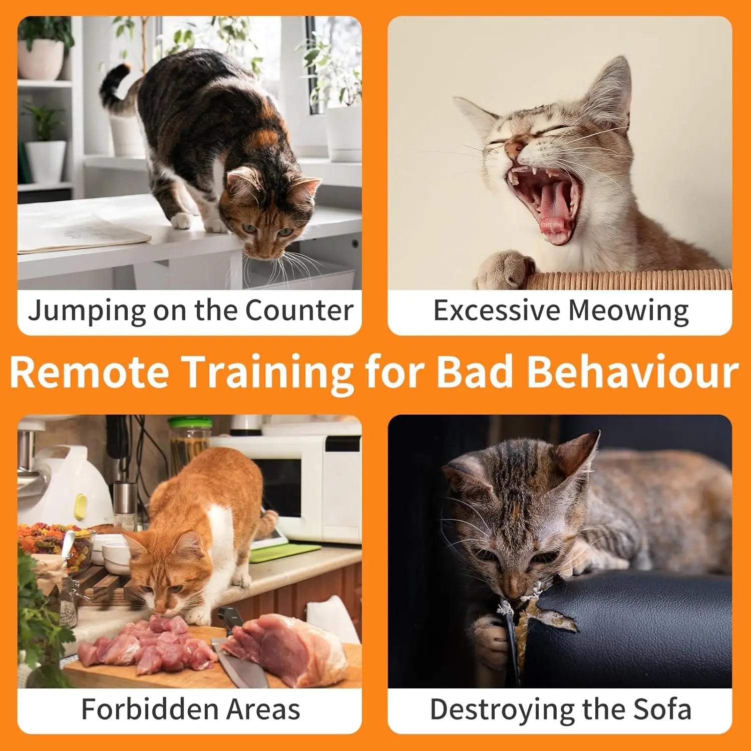 New Cat Shock Collar with Remote, 4 IN 1 Cat Training Collar with Auto Anti-Meow, Beep, Vibration, Safety Shock 4 Modes for Cats