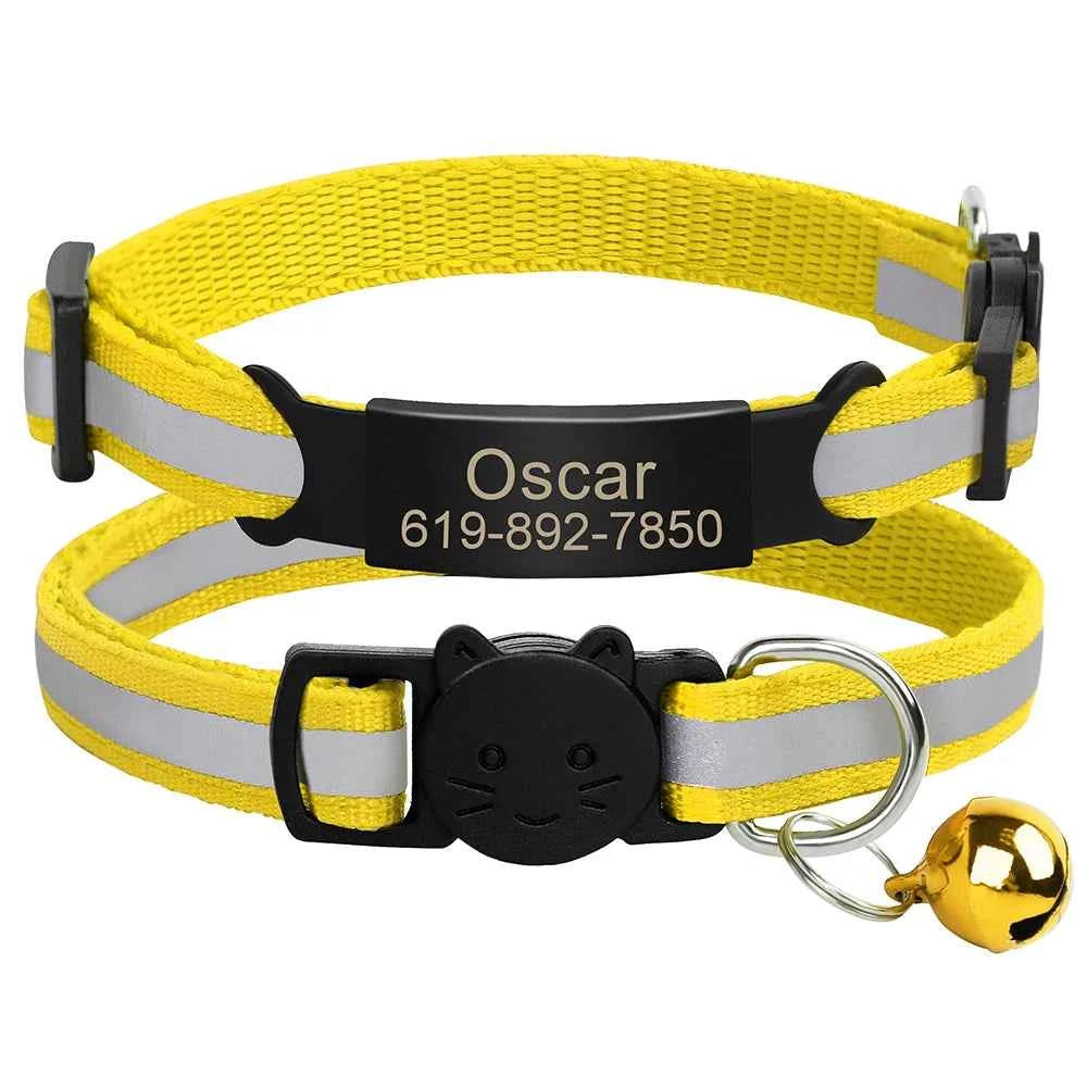 Customized Cat Collar Reflective Cat Collar Free Engraved Puppy Kitten Pet ID Nameplate Necklace With Bell Anti-lost For Cats