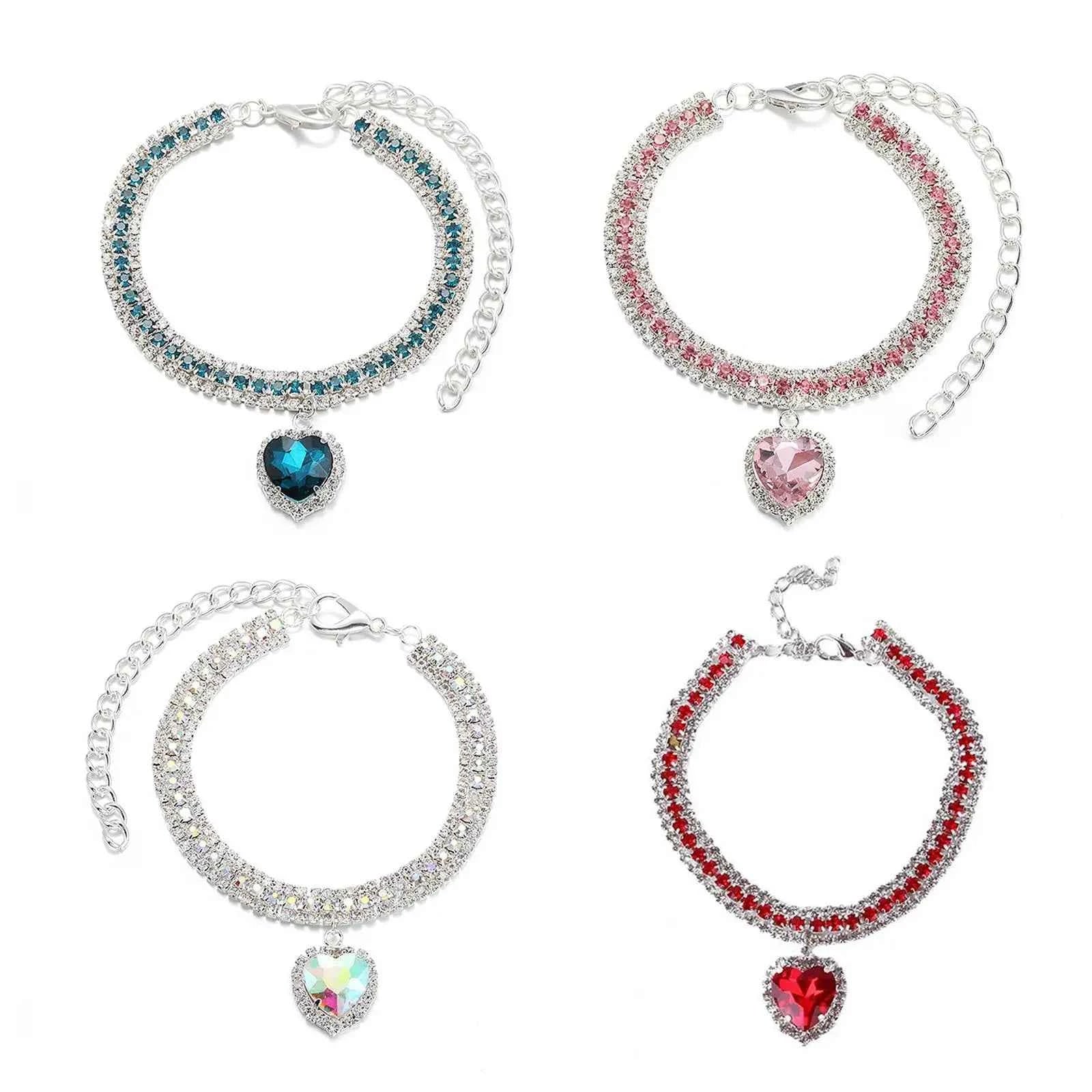 Luxury Rhinestone Dog Cat Collar Crystal Bling Pet Necklace Adjustable Heart Pendant Jewelry for Puppy Kitten Accessories