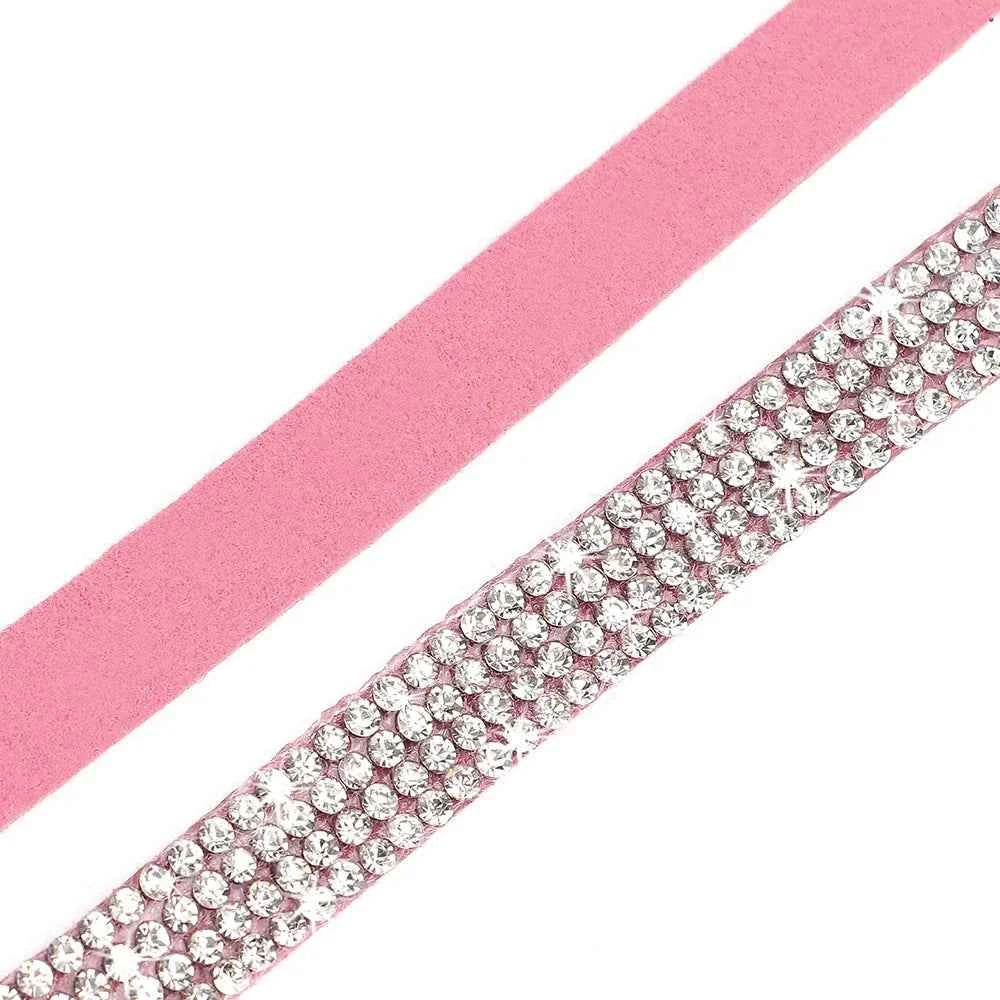 Soft Pink Suede Leather Cat Collar - Bling Rhinestone Design with Bell, Safety Breakaway & Adjustable XS/S for Cats & Puppies