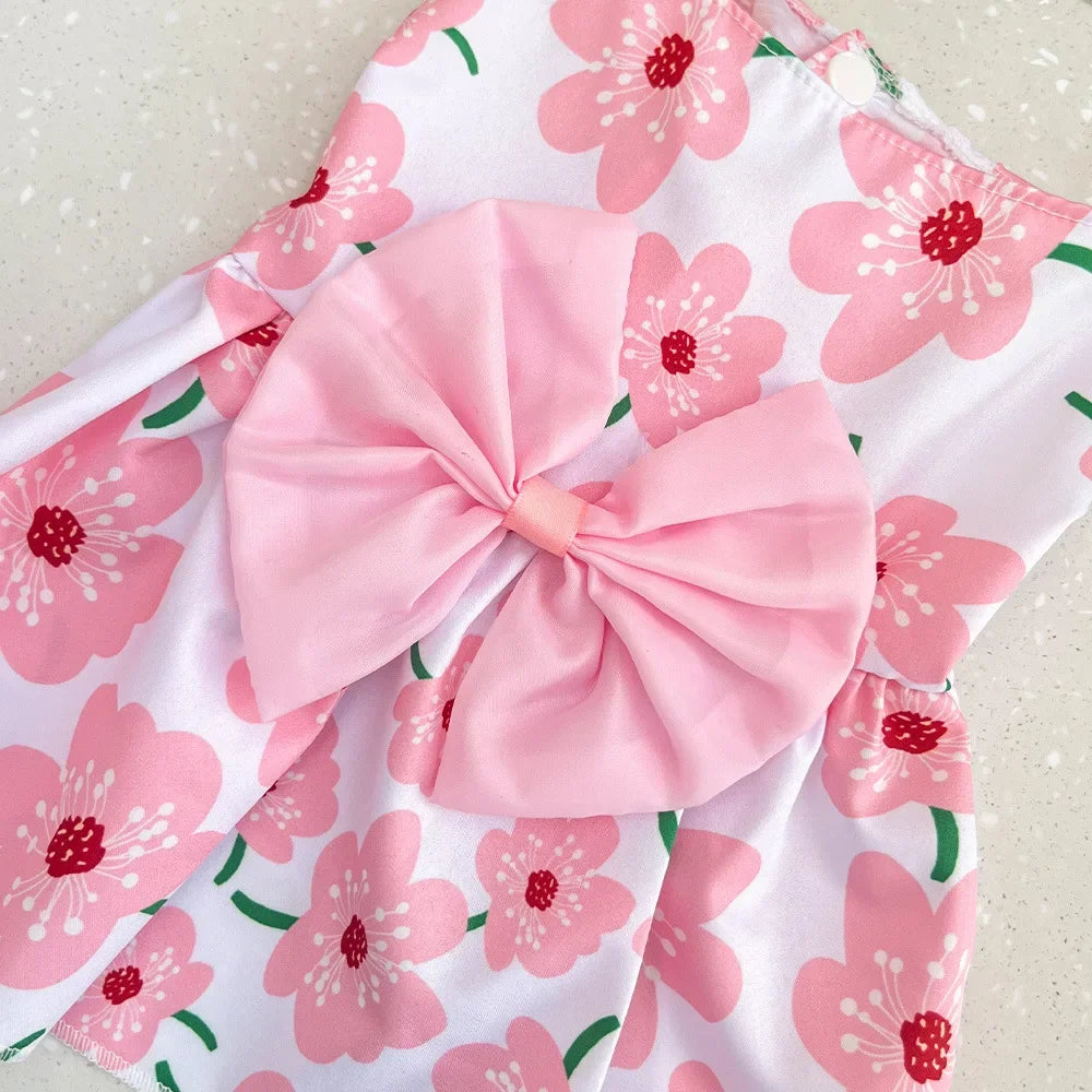 Summer Floral Dog Princess Dress Kitten Pet Skirt Cute Printed Bow Lace Dog Dresses for Small Medium Puppies Poodle Apparel