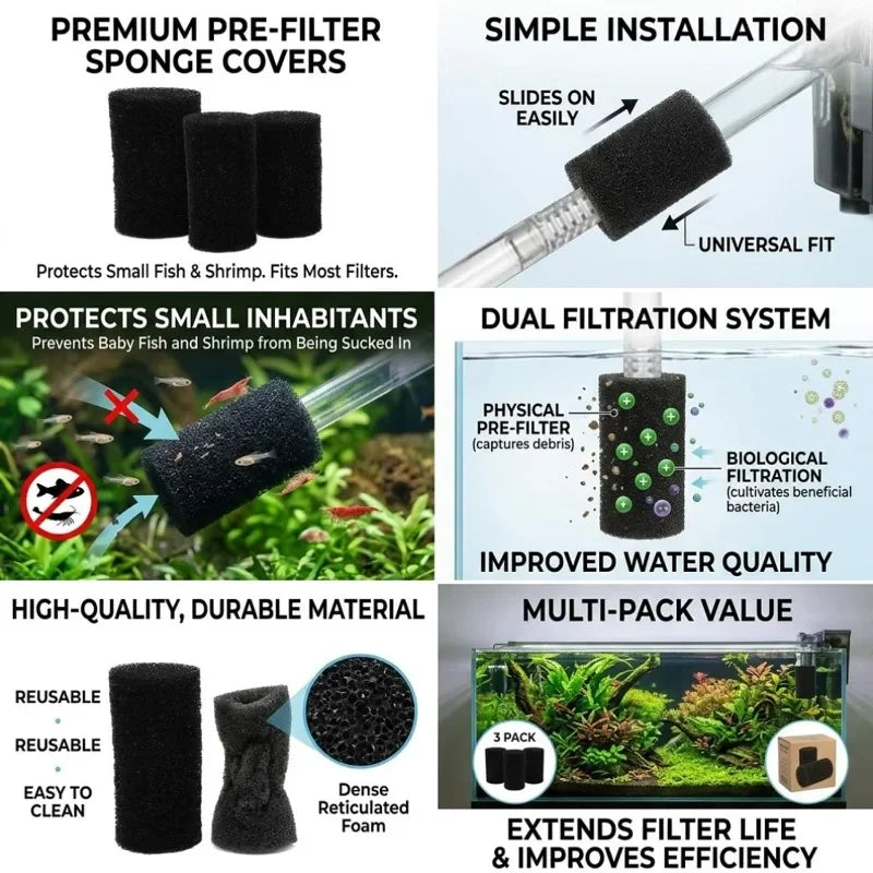 Aquarium Pre Filter Sponge Fish Tank Inflow Inlet Filter Foam Roll for Prevent Small Fish Shrimp Being Sucked Filter Barrel Tool