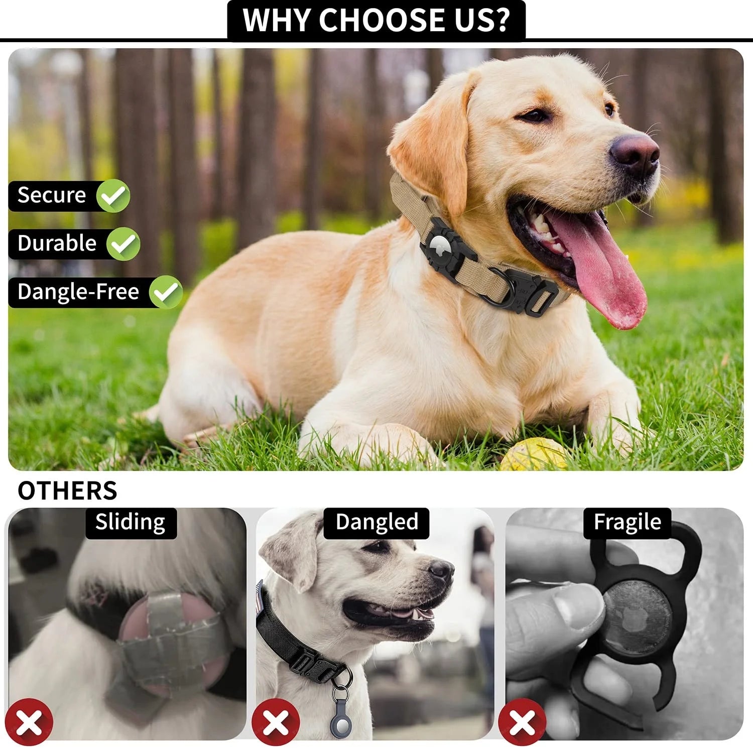 AirTag Tactical Dog Collar, with AirTag Holder and Handle Military Dog Metal Buckle Adjustable GPS Collar for Medium Large Dogs
