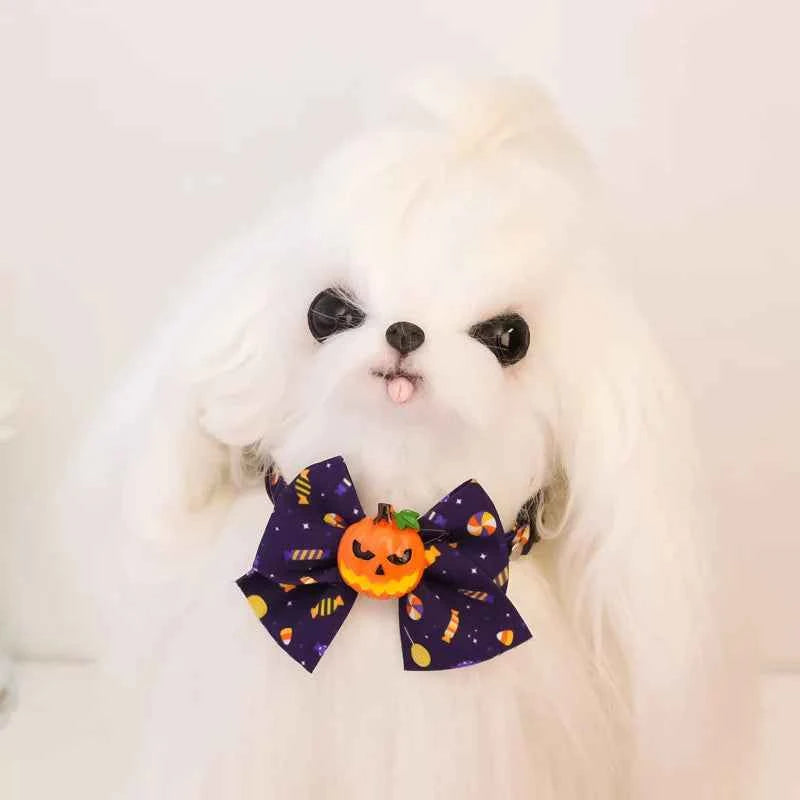 Cat Collar Halloween Bowtie Collar Small Cat Dog Safety Buckle Adjustable Necklace Decoration Style Pumpkin Cartoon Pet Collar