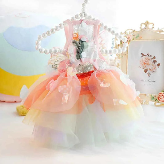 Cat Dog Princess Dress Clothes Rabbit Bunny Kitten Butterfly Costume Schnauzer Chihuahua Puppy Summer Sweet Mesh Dress