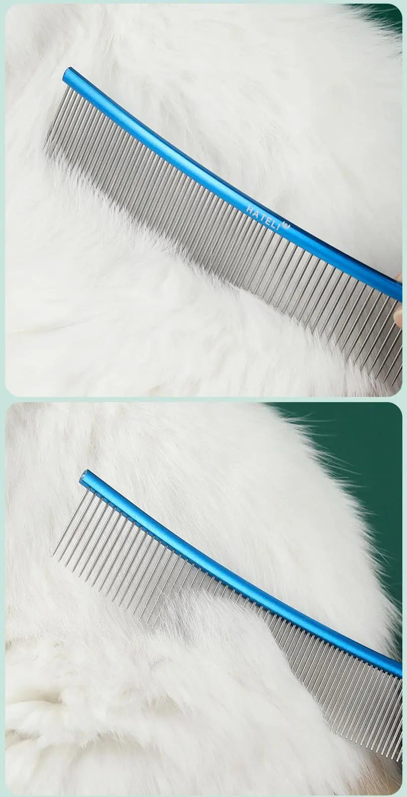 19cm Pet Curved Comb Stainless Combs Professional Pet Grooming Comb Dense Sparse Teeth Dog Cat Cleaning Brush Open Knot Combmb
