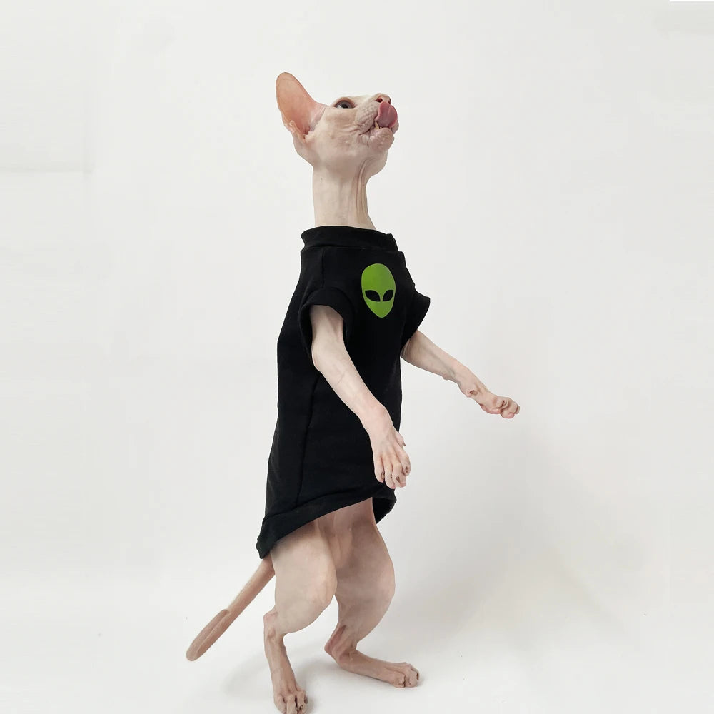 Cat Clothes for Sphynx Fashion Black Cotton Coat for Cat Striped Winter T-shirt For Devon Rex Soft cotton T-shirt Cat costume - Play Paws Toys