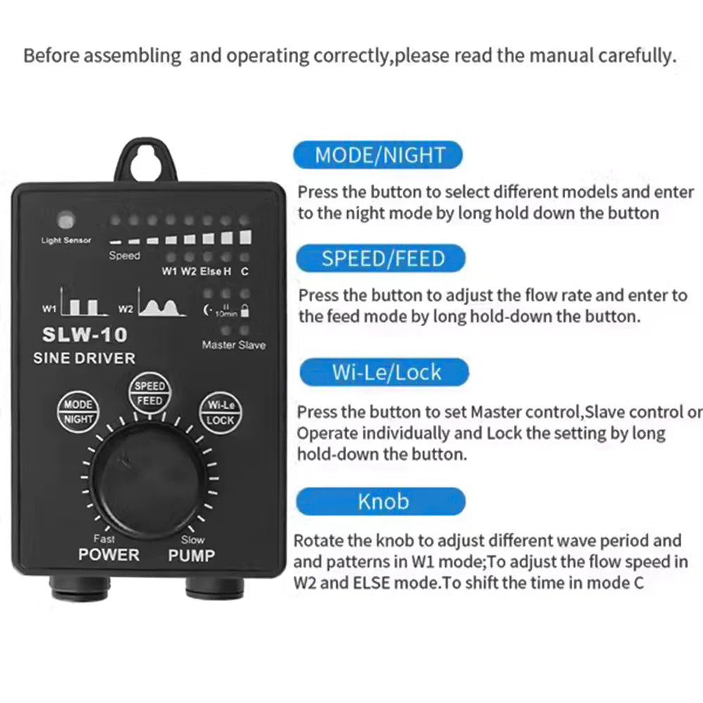 Jebao Jecod SLW Series Manual Control Constant Compatible SINE Aquarium Wavemaker Pump for Freshwater Saltwater Fish Tank