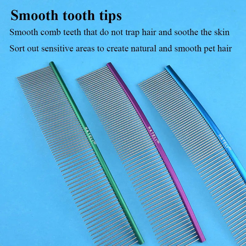 19cm Pet Curved Comb Stainless Combs Professional Pet Grooming Comb Dense Sparse Teeth Dog Cat Cleaning Brush Open Knot Combmb