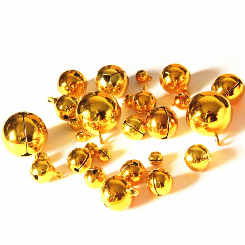 6-25mm Gold/Silver Plated Nickel Copper Jingle Bells Pendants Hanging Christmas Ornaments Decorations Party DIY Craft Accessory