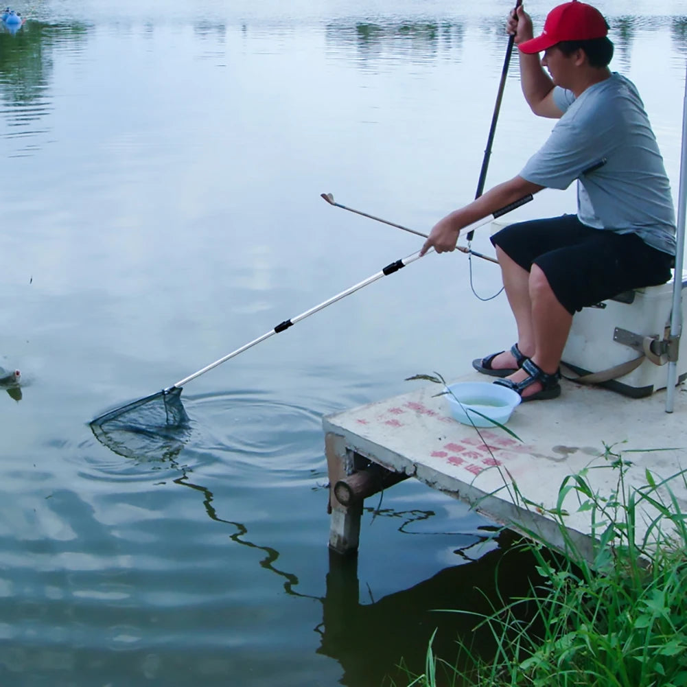 Folding Fishing Net with Aluminum Alloy Landing Net Non-Slip Gloves Storage Bag Fish Pliers Lip Gripper for Easy Catch & Release