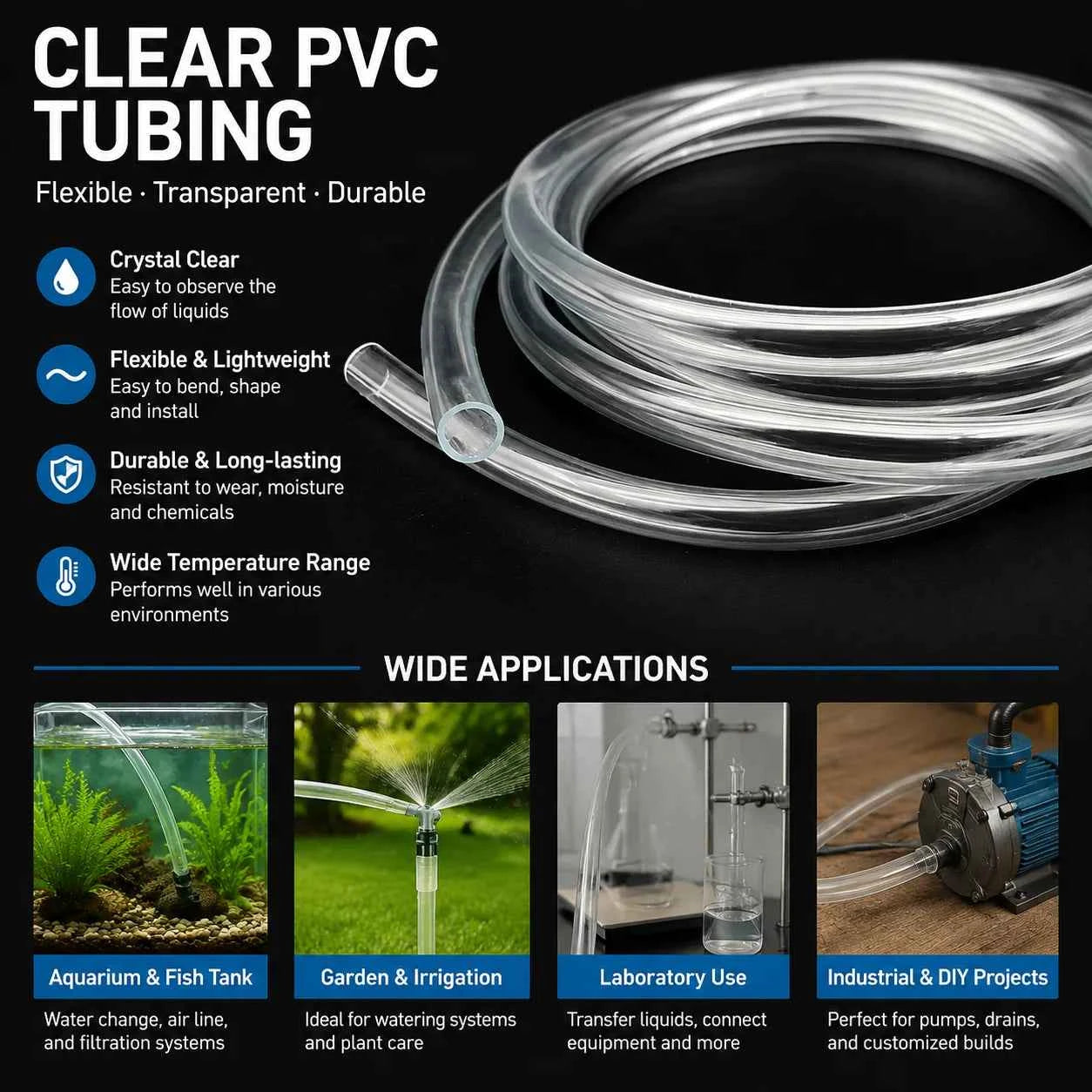 1/2/3/5M Inner Diameter 2mm~25mm Transparent PVC Pipe, Versatile for Ventilation and Water Supply in Household Appliances