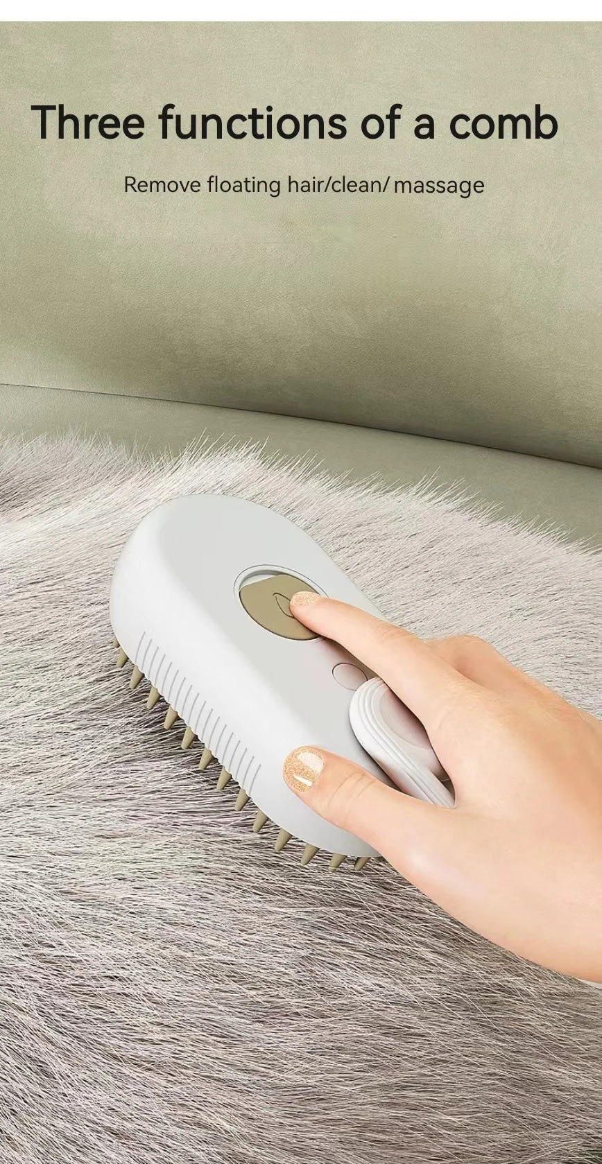 Electric 3-in-1 Pet Hair Brush - Steam Spray Massage Hair Removal Comb for Dogs And Cats Anti-Flying Hair Cleaning Brush