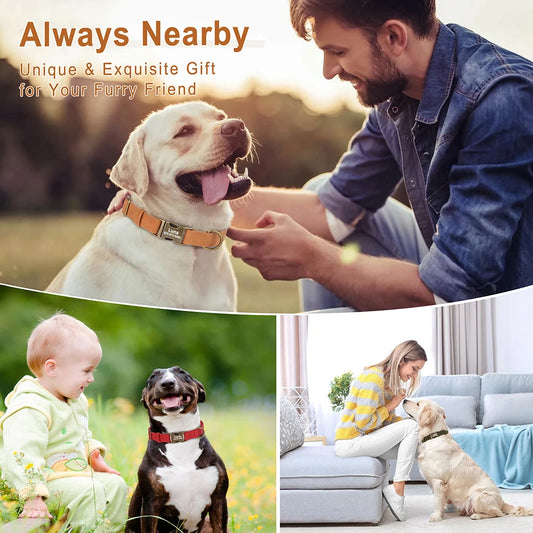 Personalized Anti-lost Dog Collar Custom Dog ID Tag Collars Soft PU Leather Pet Collars Free Engraved Metal Buckle For Bulldog - Play Paws Toys