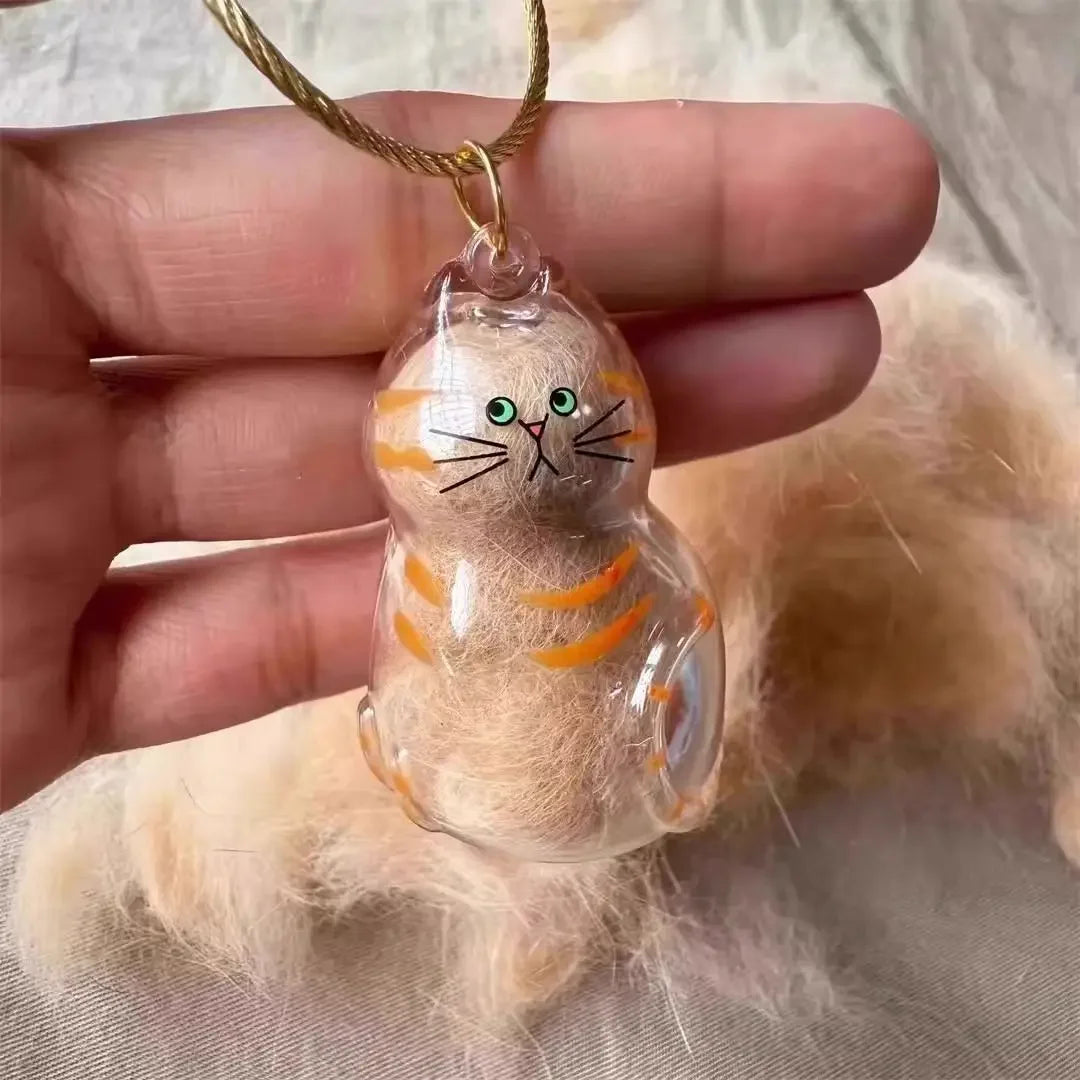 Transparent Cat Hair Storage Box Charm Gacha Cat Hair Storage Capsule Commemorative Collection Bag Keychain Pendant - Play Paws Toys