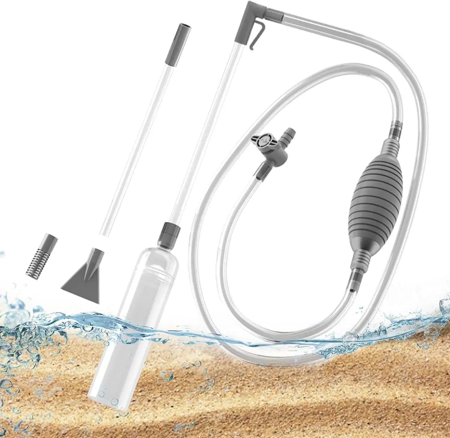 Siphon Pump with Filter Nozzle Fish Tank Water Changer Air Pump Cleaning Accessorie Handheld Aquarium Gravel Cleaner Vacuum Tool