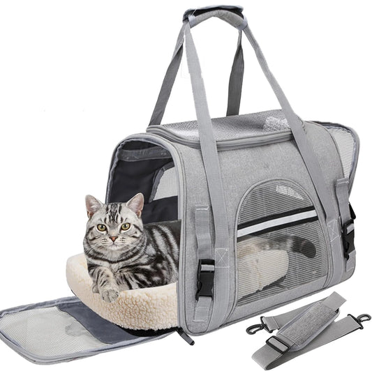 Pet Carrier Bag Airline Approved Up for Cats and Dogs Up to 20LBs, Soft Cat Carrier Dog Carrier Travel Kitten Carrier with Mat - Play Paws Toys