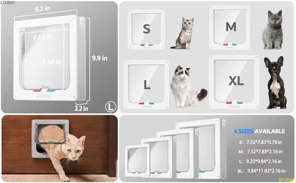 ATUBAN Large Cat Door Interior Door Pet Door for Cat Exterior Door 4 Modes Locking Suitable for Window and Wall,Strong Durable