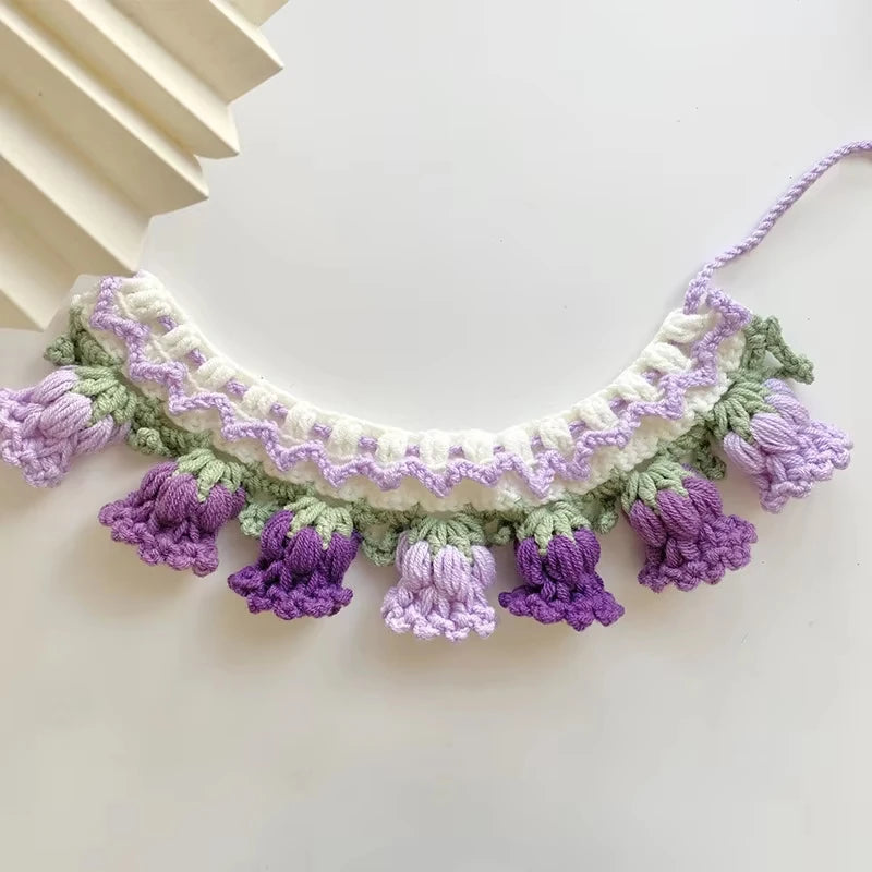 Cat Dog Knitted Collar Crochet Collar Pet Drool Scarfs Bib Orchid Bell Flowers Cute Photo Jewelrys Pure hand knitting