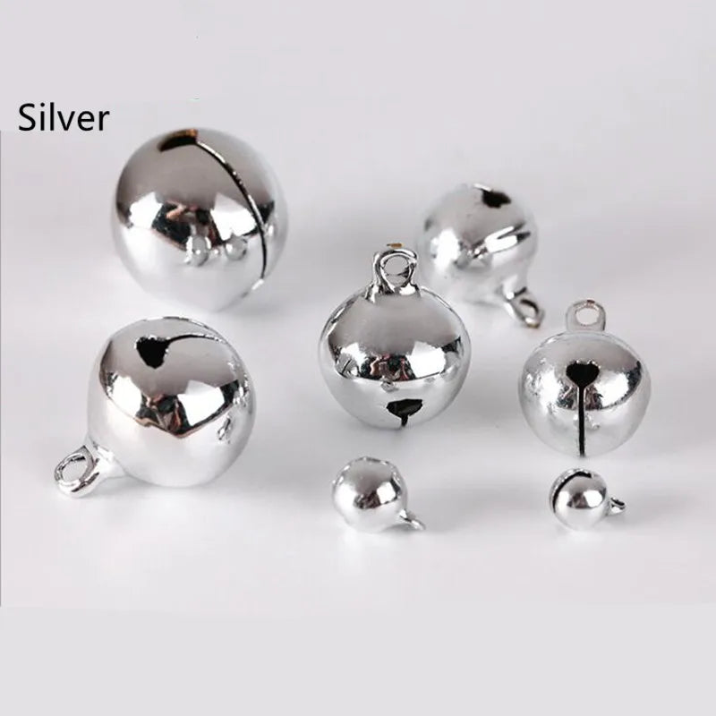 6-25mm Gold/Silver Plated Nickel Copper Jingle Bells Pendants Hanging Christmas Ornaments Decorations Party DIY Craft Accessory