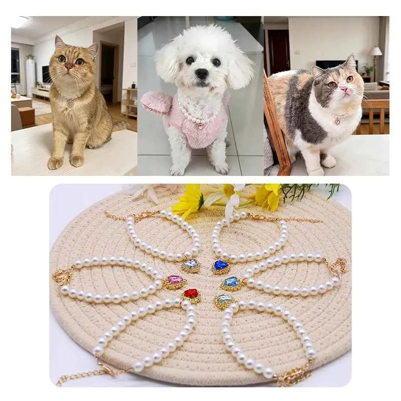 Adjustable Bling Neck Ornament Pearl Necklace Fashion Princess Accessory For Cat Kitten Small Dog Chihuahua Pet Supplies