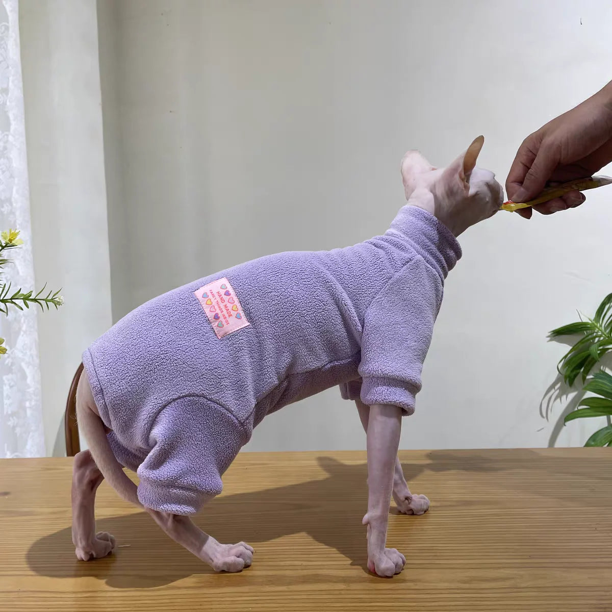 Fleece Coat for Sphynx Cat Warm Sweatshirt 4-legged Jumpsuit for Kittens Dogs soft Loungewear for Male Cat Devon Rex Sweater - Play Paws Toys