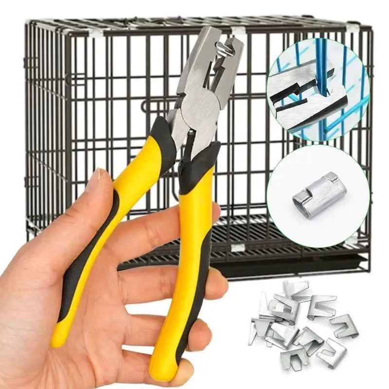Pet Cage Installation Repair Clamp Chicken Quail Cage Binding Cage Pliers Bird Rabbit Clamp Pliers with Nail Cage Buckle Clips