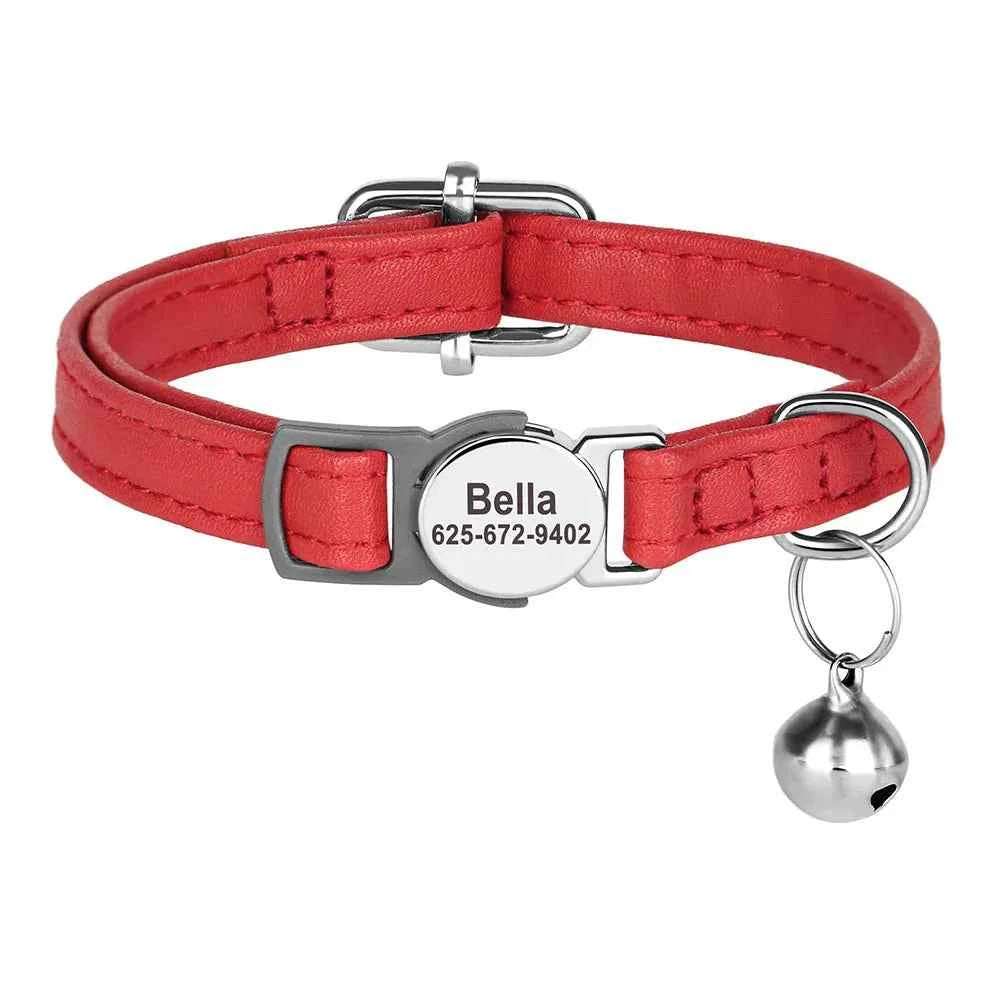 Custom Cat Collar Personalized PU Leather Kitten Puppy Collars Free Engraved ID Nameplate Necklace With Bell for cat Anti-lost