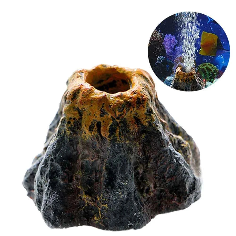 Aquarium Volcano Bubble Stone Fish Tank Decoration Volcano Landscape Rockery Can Install Oxygen Pump Home Crafts Ornament