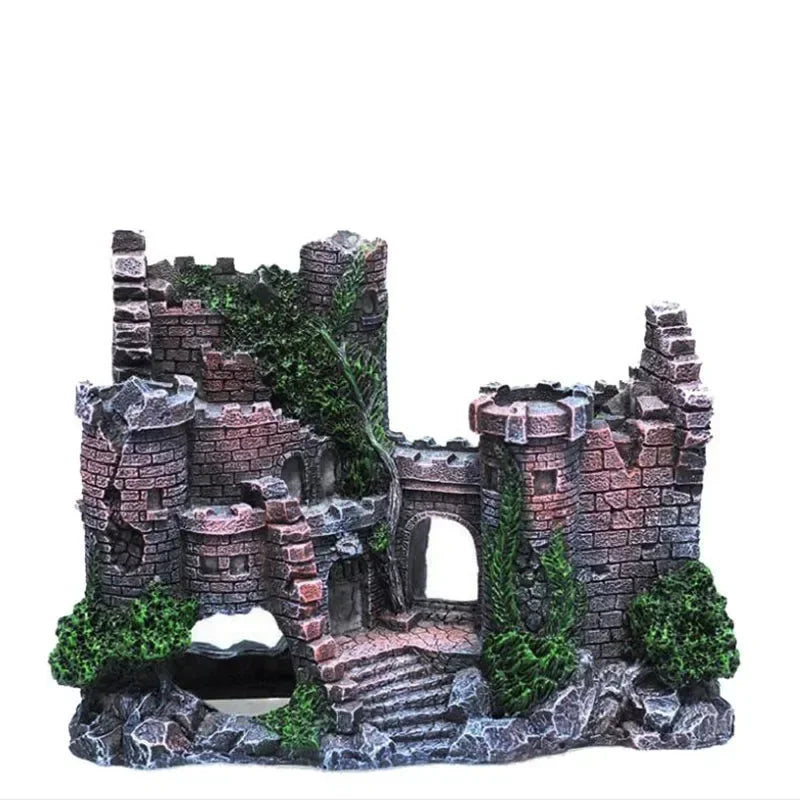 New Resin Artificial Fish Tank Ancient Castle Decoration Aquarium Rock Cave Building Decoration Aquatic Landscaping Ornament
