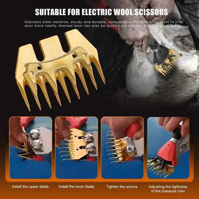 9 Teeth Stainless Steel Golden Sheep Shears Comb Cutter Wool Scissors Blade Goats Comb Cutter Straight/curved Wool Blade Tools