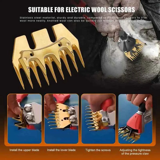 9 Teeth Stainless Steel Golden Sheep Shears Comb Cutter Wool Scissors Blade Goats Comb Cutter Straight/curved Wool Blade Tools
