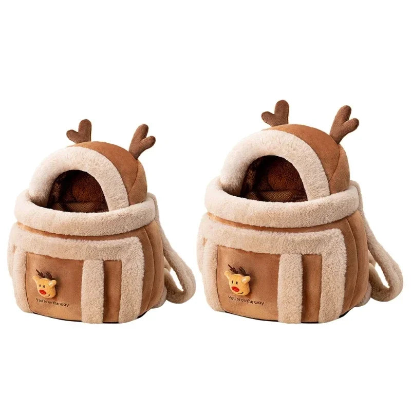 Furry Warm Cat Carrier Portable Pet Travel Bag Luxury Outdoor Handbag Car Seat Winter Cozy Nest For Puppy Kitten Transport - Play Paws Toys