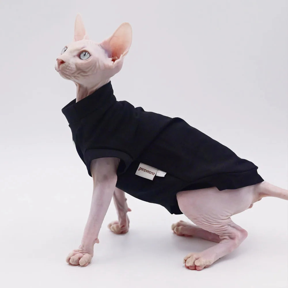 Cat Clothes for Sphynx Fashion Black Cotton Coat for Cat Striped Winter T-shirt For Devon Rex Soft cotton T-shirt Cat costume - Play Paws Toys