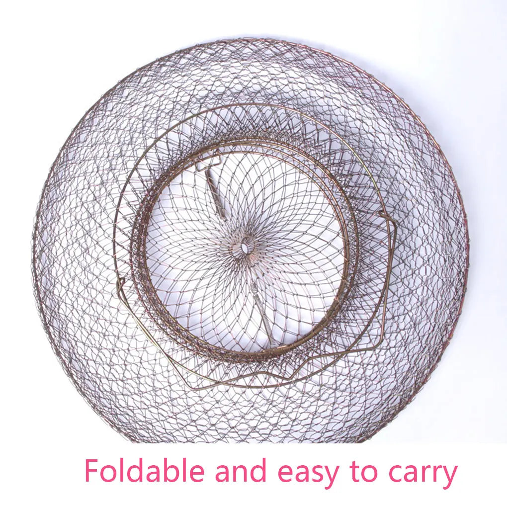 Lobster Mesh Fishing Net Prawn Crab Cage Folding Trap Net Foldable Metal Wire Fish Shrimp Basket